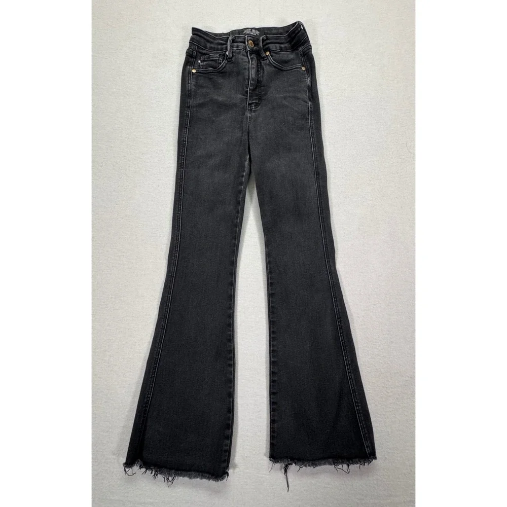 Judy Blue‎ High Rise Faded Black Flare Jeans Raw Hem Bell Bottoms 0/24